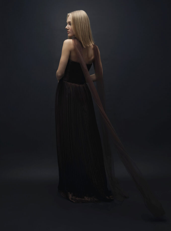 Bello - Kahverengi Drape Detaylı Uzun Elbise