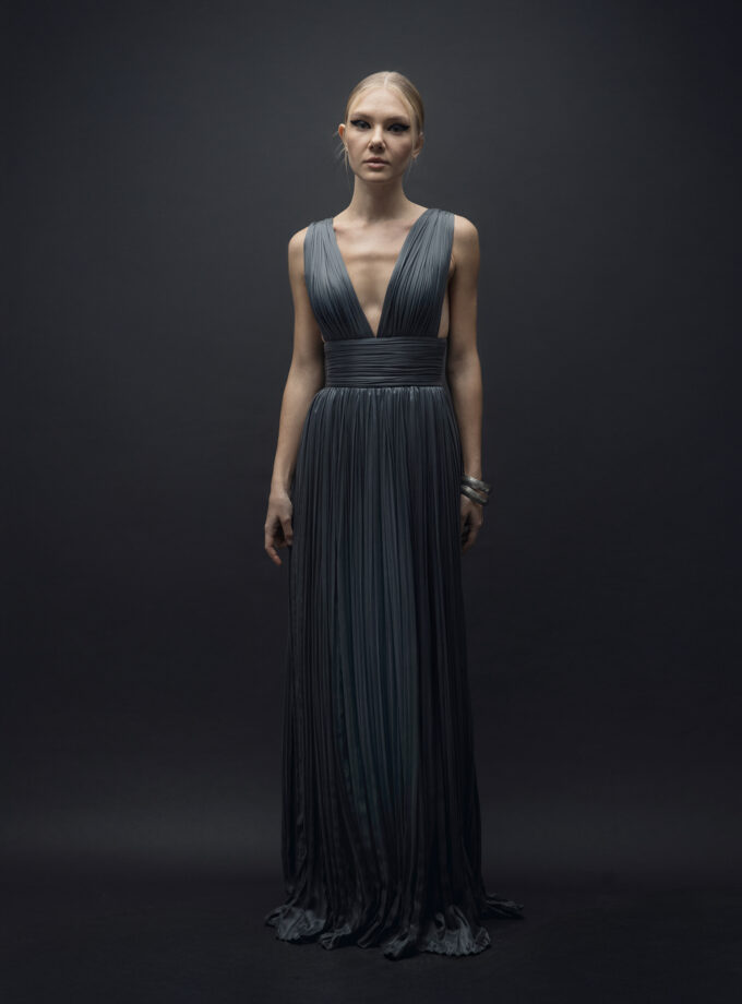 Cendre - İpek Drape Detaylı Uzun Elbise