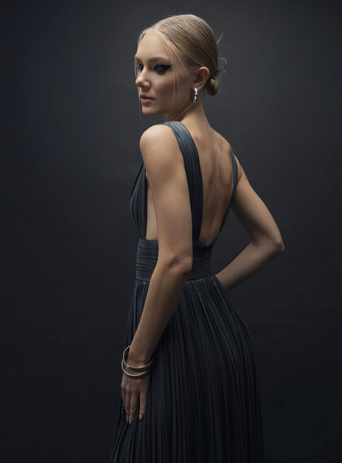 Cendre - İpek Drape Detaylı Uzun Elbise