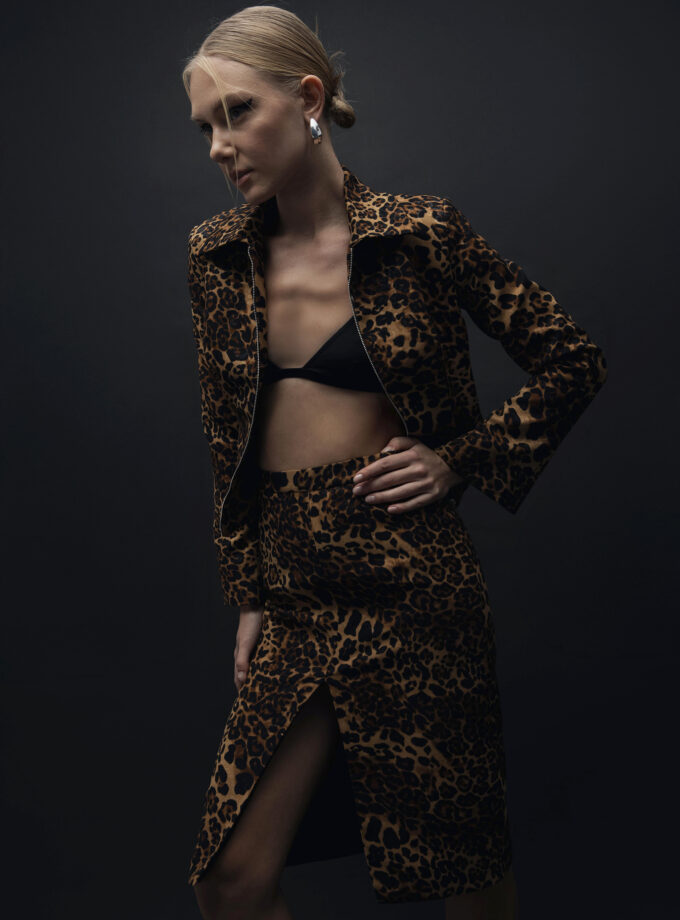 Feline Mirage - Leopar Desenli Önden Yırtmaçlı Etek