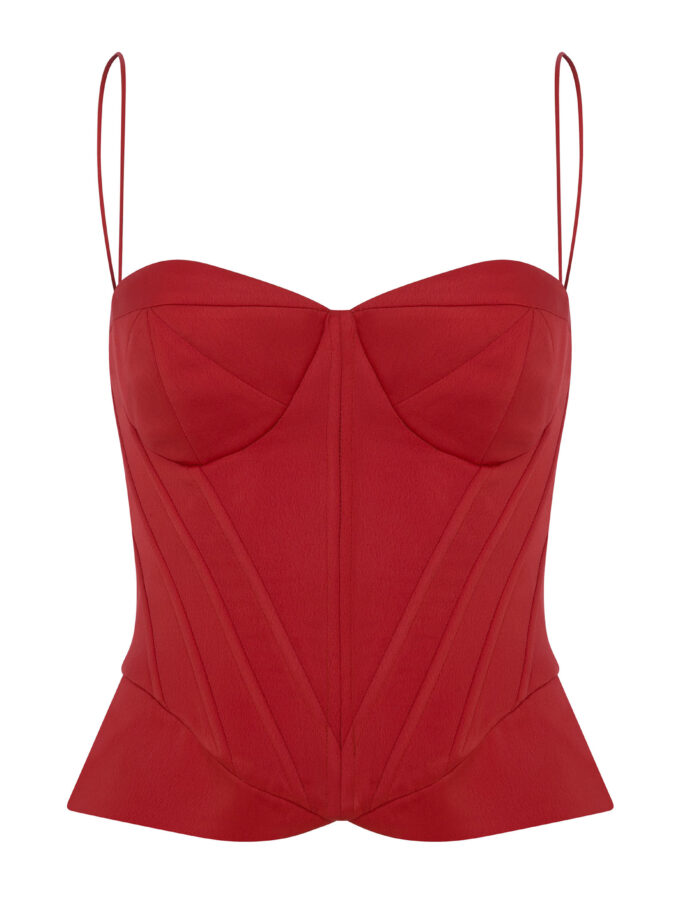 Carmine - Kalp Yaka Balen Detaylı Kırmızı Saten Büstiyer