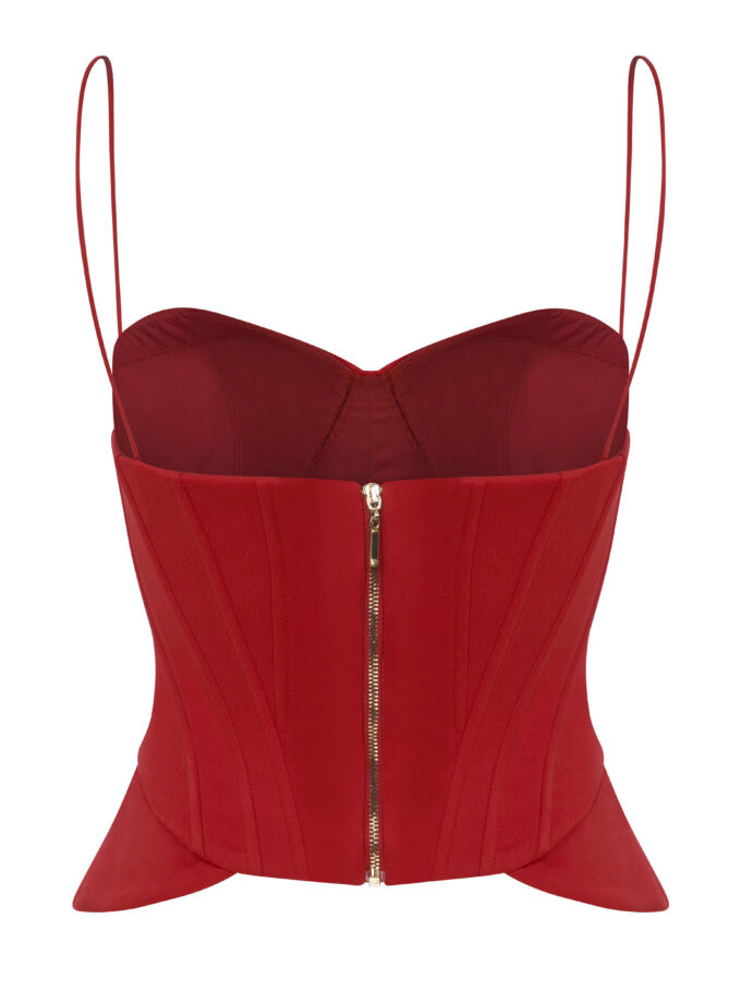 Carmine - Kalp Yaka Balen Detaylı Kırmızı Saten Büstiyer