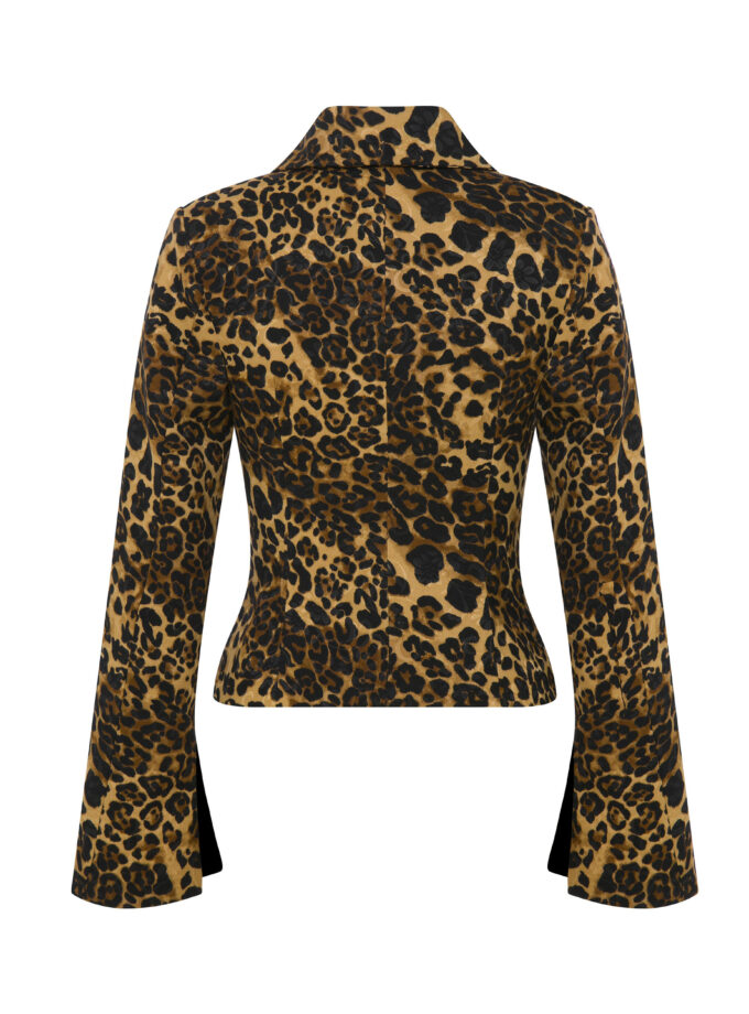 Feline Mirage - Fermuar Detaylı Bele Oturan Leopar Desenli Ceket