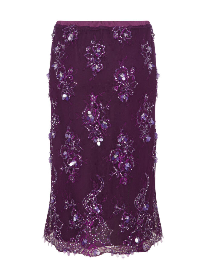 Solea - Dantel Üzeri İşlemeli Beli Bağcıklı Etek