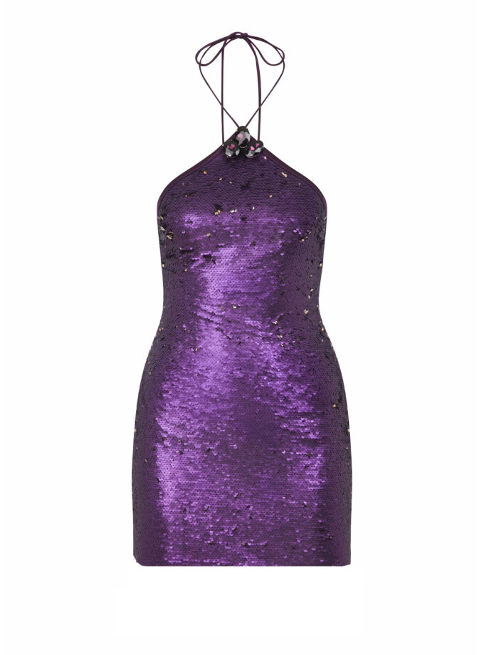 Nia - Çift Taraflı Payet Halter Yaka Taş Detaylı Elbise