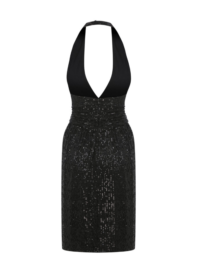 Moonlit - Boyundan Askılı Derin V Dekolteli İşlemeli Elbise