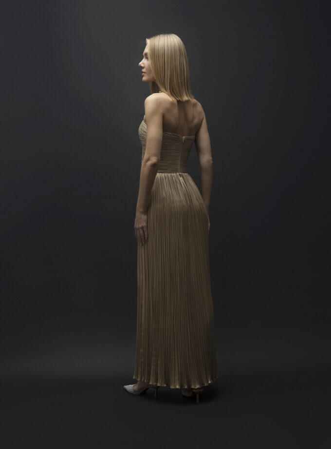 Tial - Gold Drape Detaylı Straplez Midi Elbise