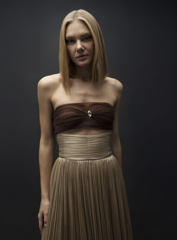 Sols - Drape Detaylı Kalın Korsajlı Midi Etek