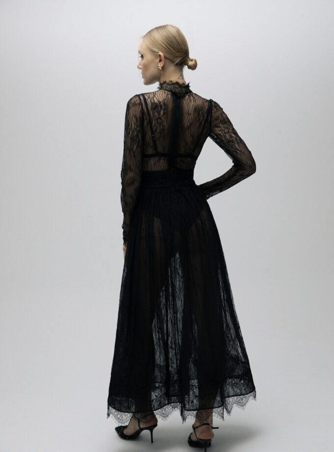 Dian - Dik Yaka Dantel Midi Elbise